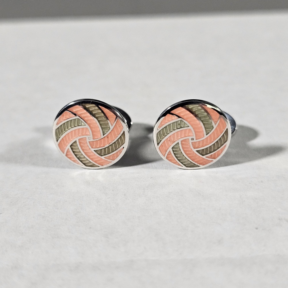Jan Leslie Cufflinks Mens OS Silver Coral Green Enamel Swirl Sterling Silver 925